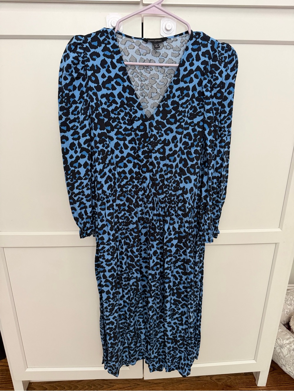 Banana Republic Blue and Black Leopard Print Long Sleeve Dress
